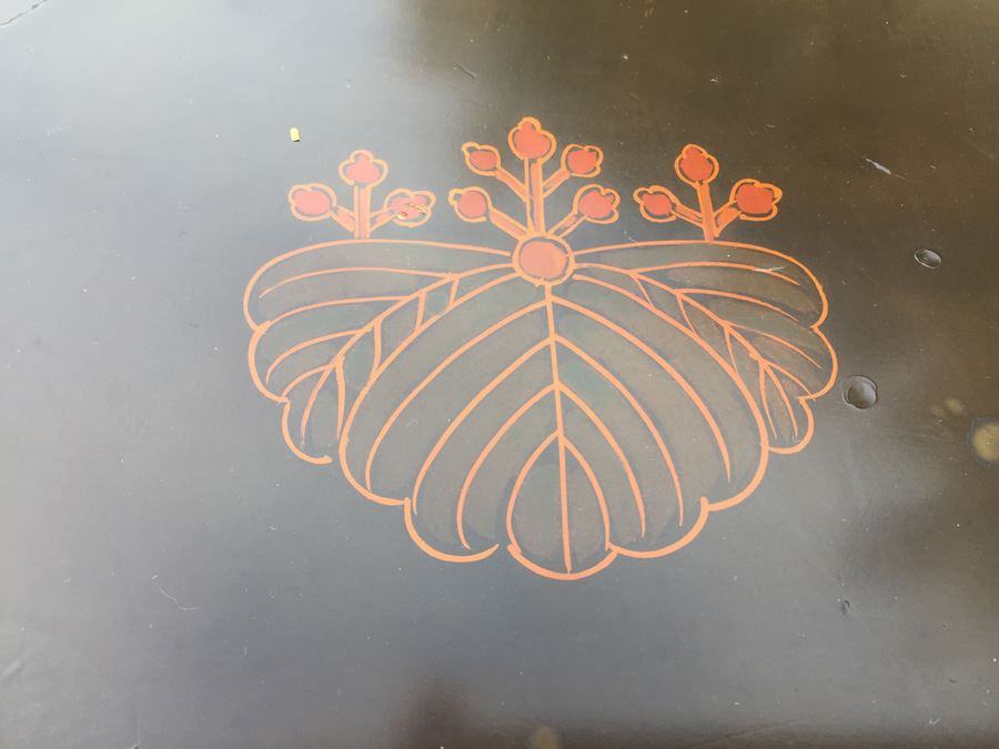 Japanese Temple Table Lacquer Over Wood With Yellow Brass Decorative Corner Hardware With Occupied Japan Label Underneath [Photo 5]