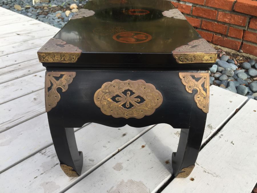 Japanese Temple Table Lacquer Over Wood With Yellow Brass Decorative Corner Hardware With Occupied Japan Label Underneath [Photo 9]