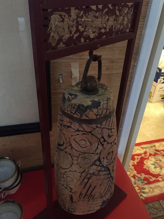 Signed Asian Pottery Bell With Metal Stand [Photo 13]