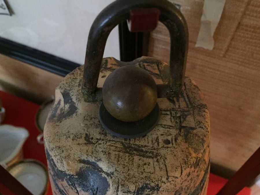 Signed Asian Pottery Bell With Metal Stand [Photo 5]