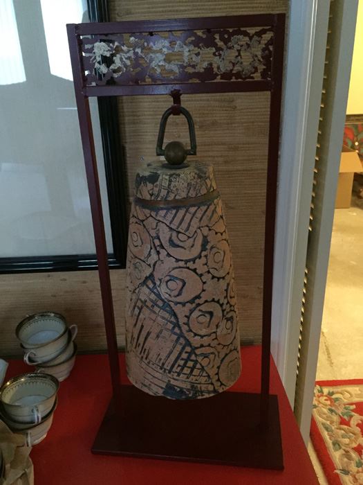 Signed Asian Pottery Bell With Metal Stand [Photo 4]