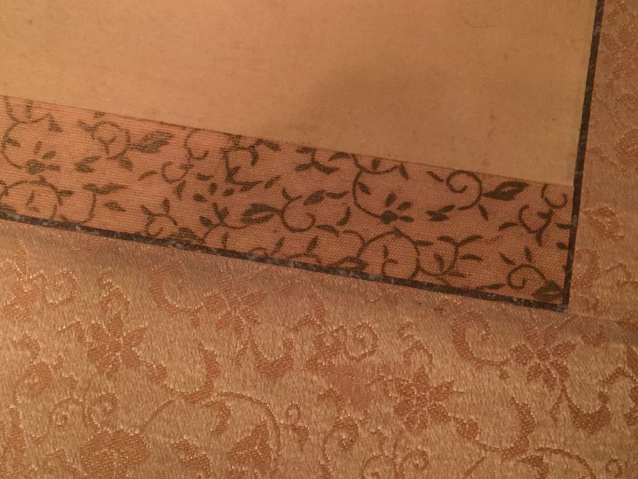 Large Old Asian Scroll Depicting Warrior Holding A Staff With Bird Perched Atop Of Staff Signed On Front And Back [Photo 12]