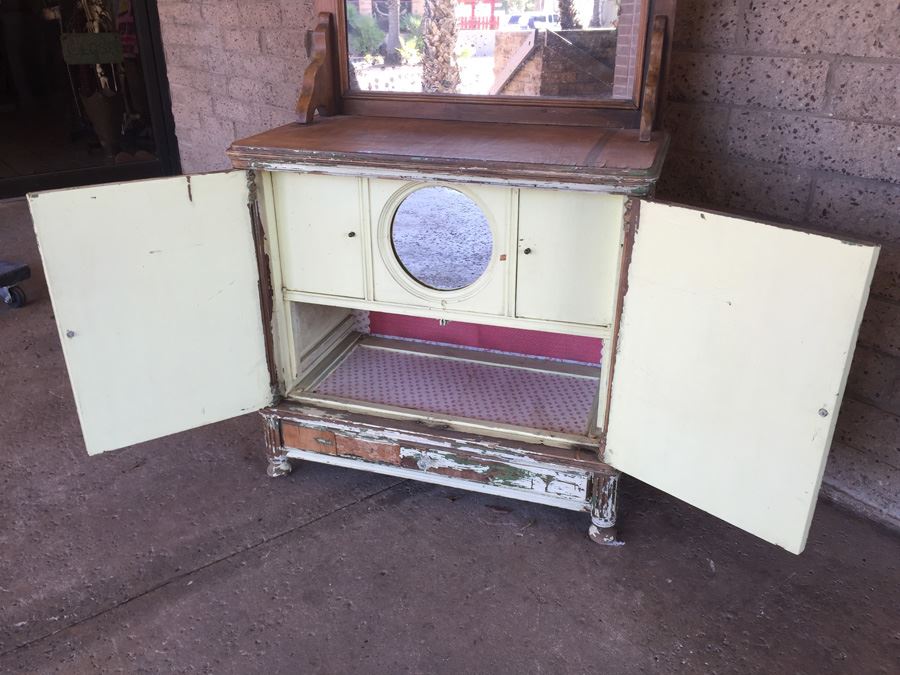 Shabby Chic Beach Cottage Cabinet Vanity With Mirror And Two Doors [Photo 2]