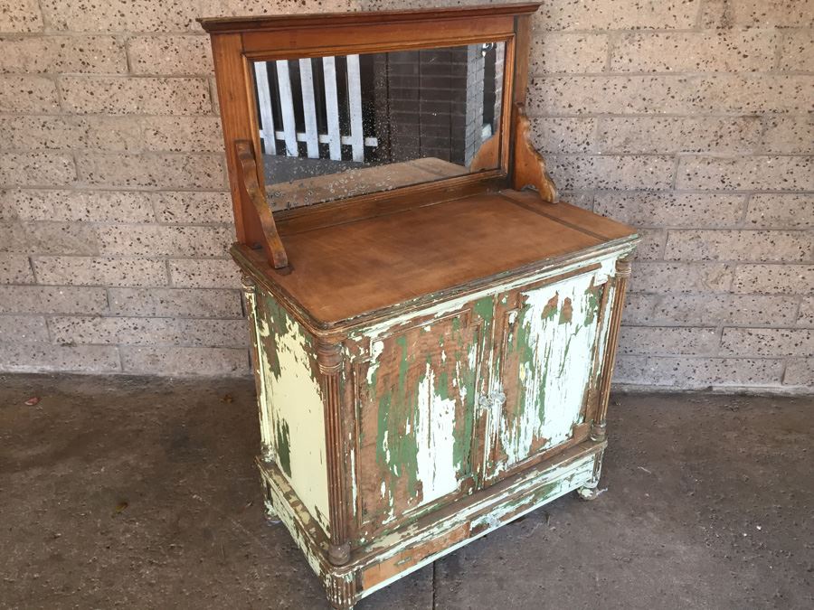 Shabby Chic Beach Cottage Cabinet Vanity With Mirror And Two Doors [Photo 4]