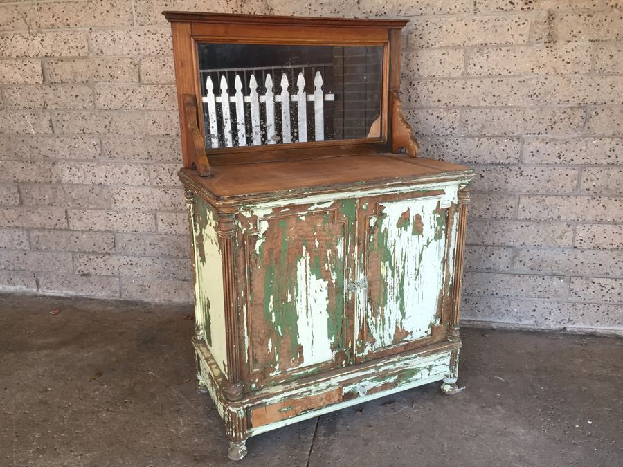 Shabby Chic Beach Cottage Cabinet Vanity With Mirror And Two Doors
