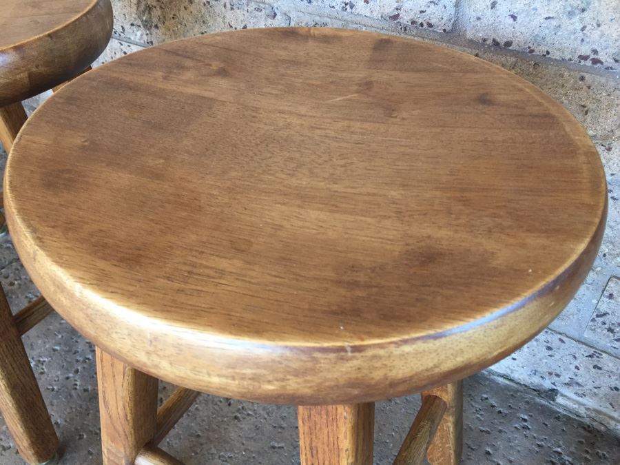 (4) Wooden Swivel Mini Bar Stools [Photo 2]