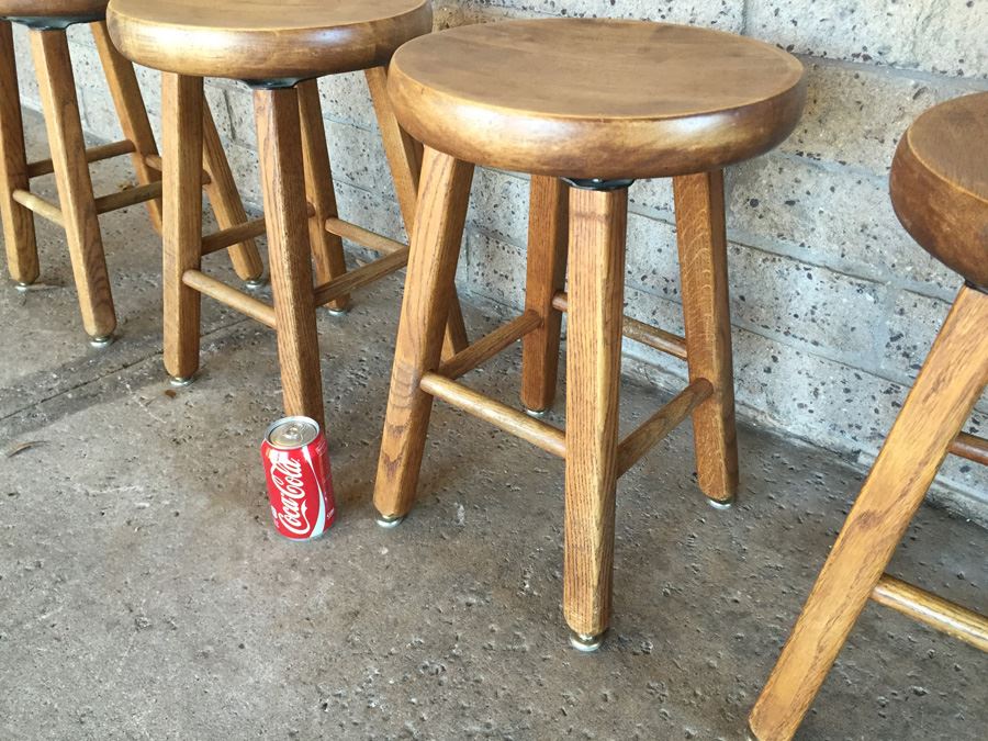 (4) Wooden Swivel Mini Bar Stools [Photo 5]