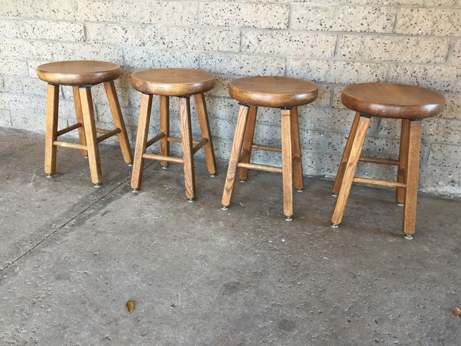 (4) Wooden Swivel Mini Bar Stools [Photo 4]