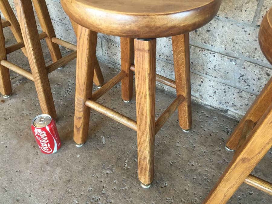 (4) Wooden Swivel Mini Bar Stools [Photo 6]