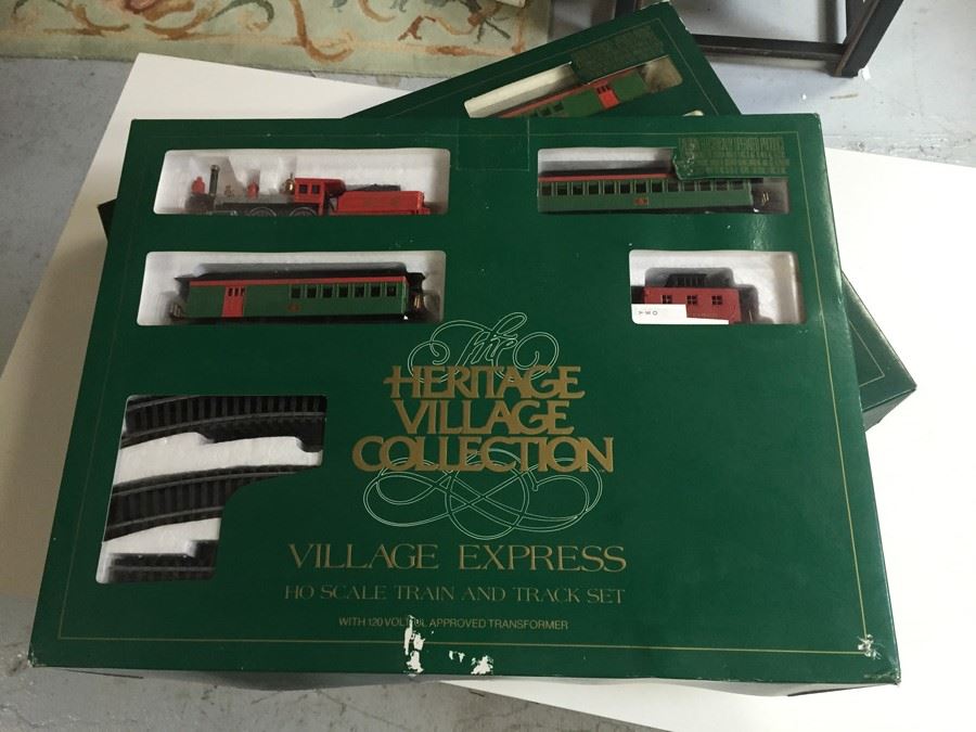 TWO BOXED SETS Of Department 56 Heritage Village Collection Village Express HO Scale Train And Track Set Bachman Trains - Estimate $100+ [Photo 1]