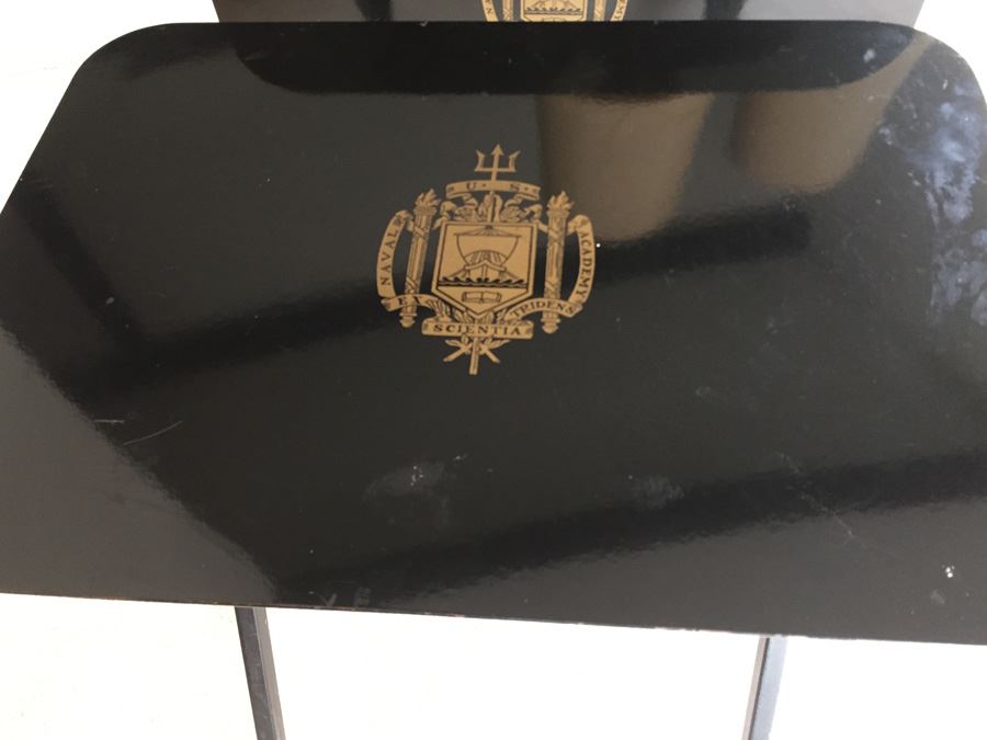 Set Of Four Black Lacquer Folding TV Tray Tables With Stand From U. S. Naval Academy [Photo 7]