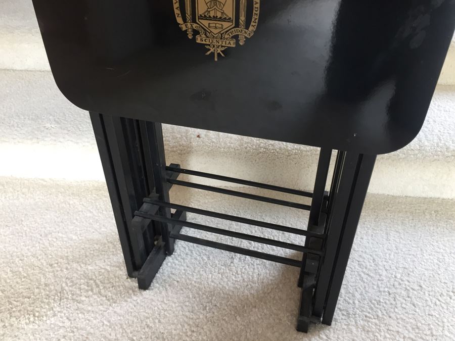 Set Of Four Black Lacquer Folding TV Tray Tables With Stand From U. S. Naval Academy [Photo 5]