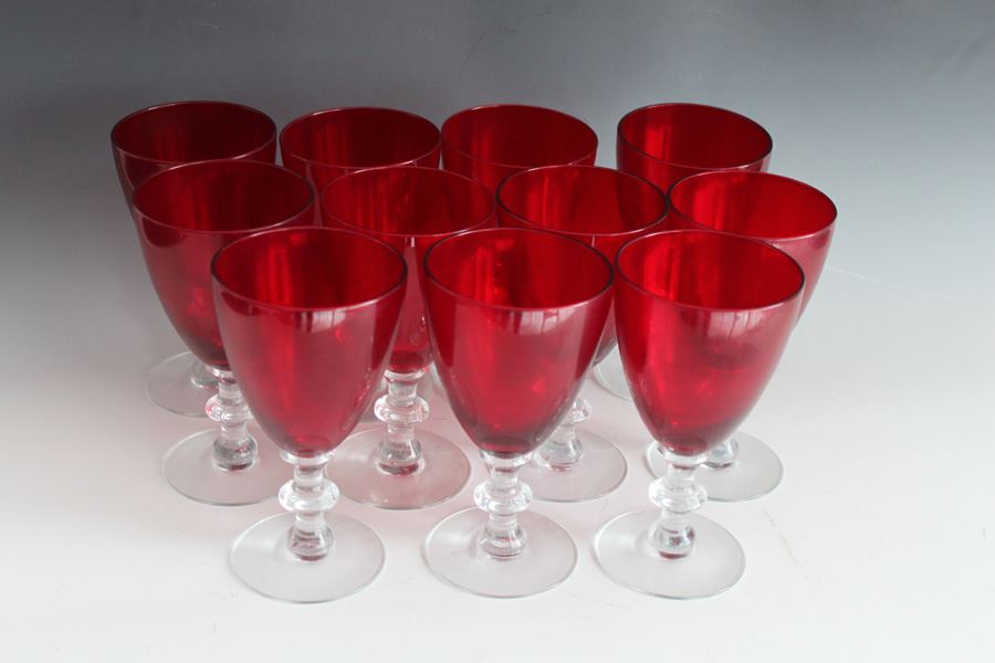 Set Of 11 Red And White Stemware Glasses [Photo 3]