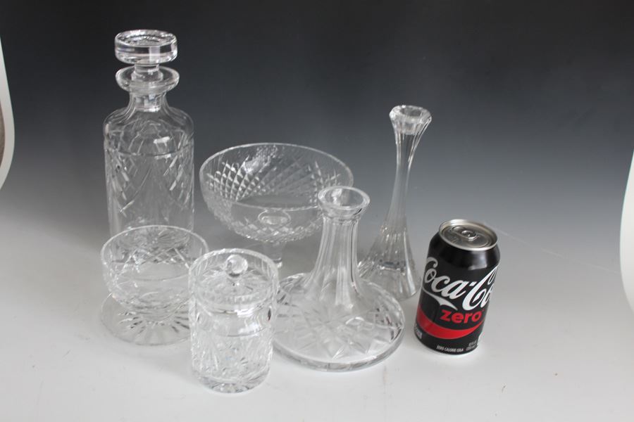 Large Crystal Lot With Decanter, Footed Bowls, And Candle Stands [Photo 3]
