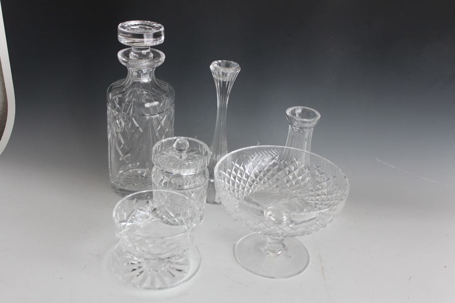 Large Crystal Lot With Decanter, Footed Bowls, And Candle Stands [Photo 4]