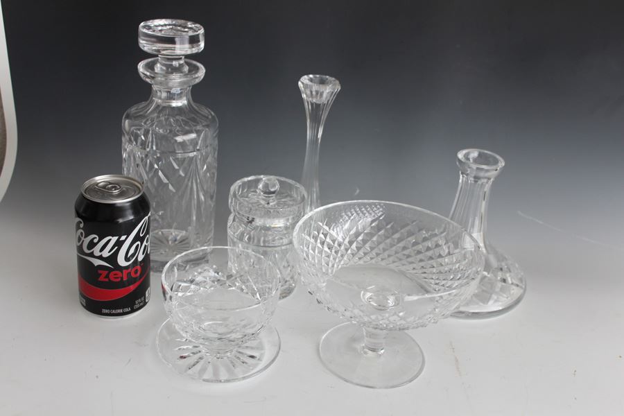 Large Crystal Lot With Decanter, Footed Bowls, And Candle Stands [Photo 1]