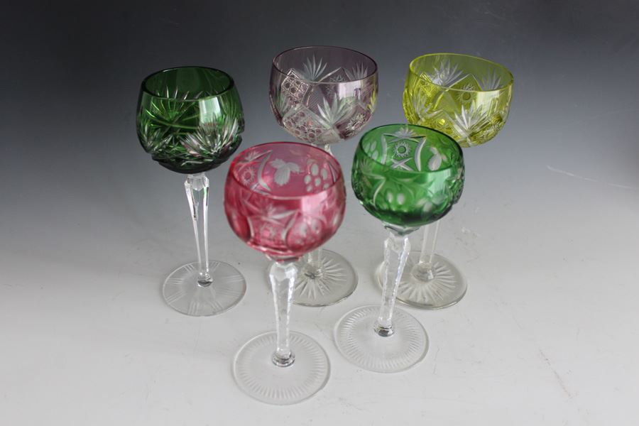 Vintage Bohemian Stemware Wine Glass Crystal Multi-Colored