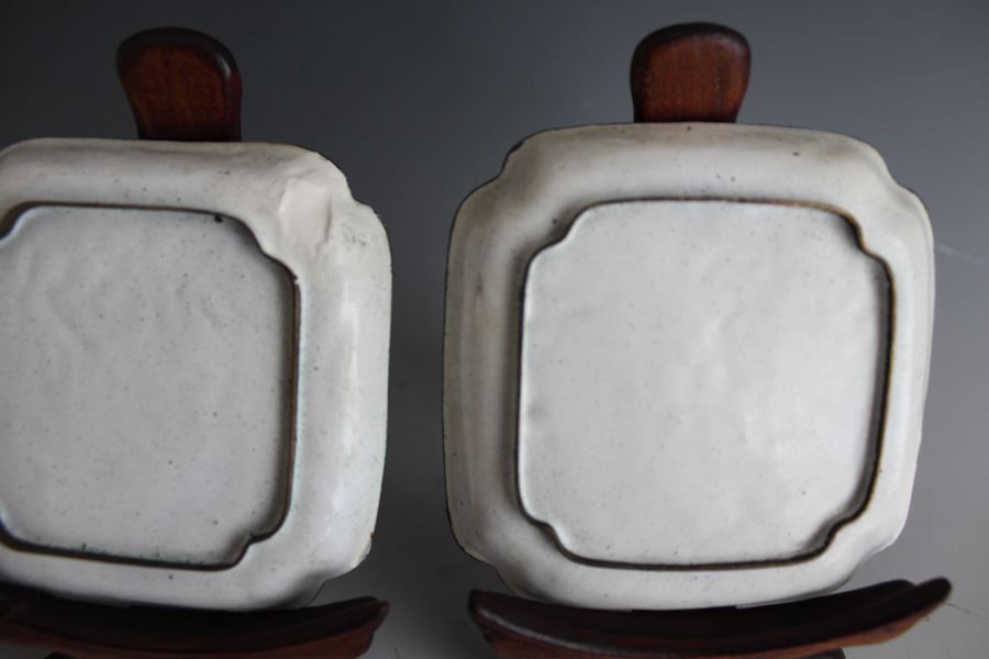 Set Of Four Chinese Small Enamel Tray Hand Painted With Ornate Wooden Display Stands [Photo 9]