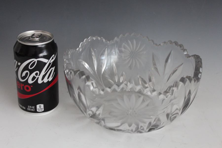 Vintage Cut Glass Bowl With Bird And Flower Patterns