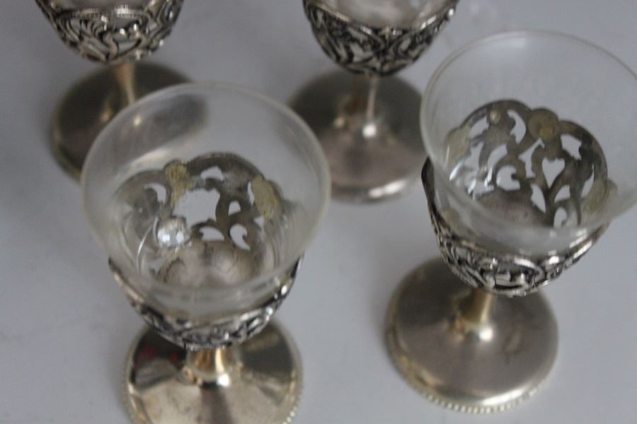 Set Of Four Metal And Glass Stemware Glasses [Photo 5]