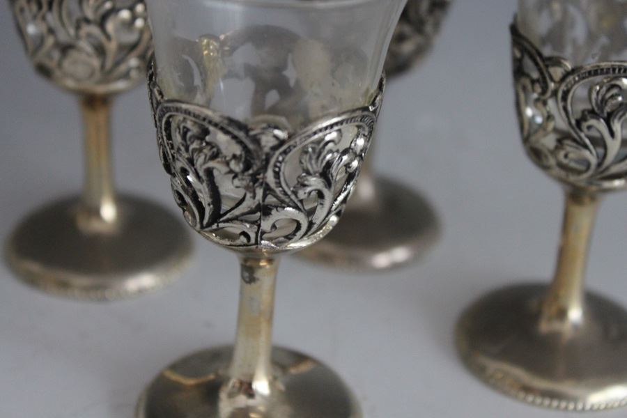 Set Of Four Metal And Glass Stemware Glasses [Photo 3]