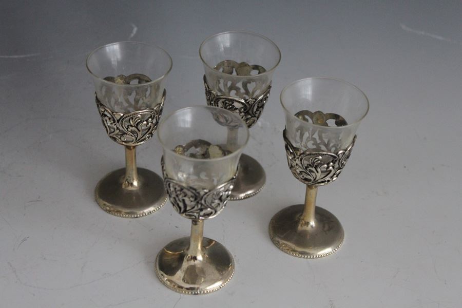 Set Of Four Metal And Glass Stemware Glasses [Photo 2]
