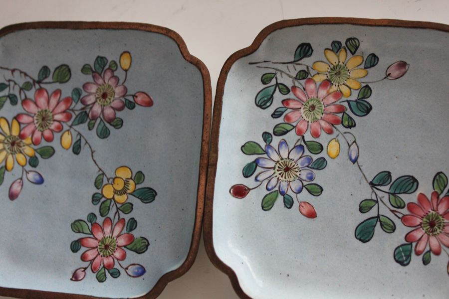 Set Of Eight Chinese Small Enamel Trays Bowls Hand Painted Cloisonne [Photo 8]