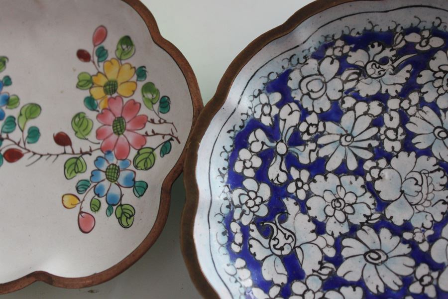 Set Of Eight Chinese Small Enamel Trays Bowls Hand Painted Cloisonne [Photo 10]
