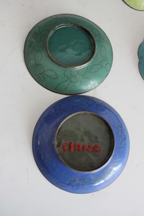 Set Of Eight Chinese Small Enamel Trays Bowls Hand Painted Cloisonne [Photo 6]