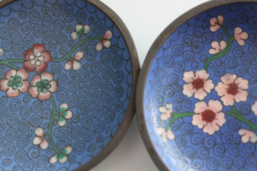 Set Of Eight Chinese Small Enamel Trays Bowls Hand Painted Cloisonne [Photo 9]