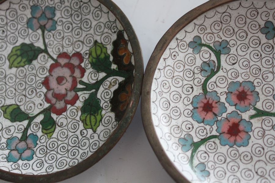 Set Of Eight Chinese Small Enamel Trays Bowls Hand Painted Cloisonne [Photo 3]