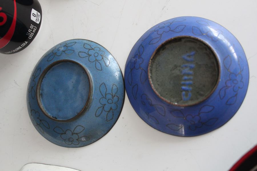 Set Of Eight Chinese Small Enamel Trays Bowls Hand Painted Cloisonne [Photo 5]