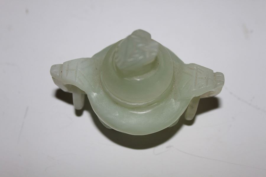 Old Carved Jade Incense Burner Lidded Bowl With Rings And Wooden Stand [Photo 8]