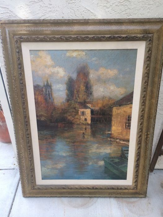 Large Framed Decorative River Landscape Scene