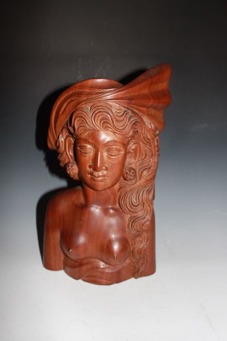 Vintage Klungkung Bali Detailed Teak Wood Carving Of Woman [Photo 3]
