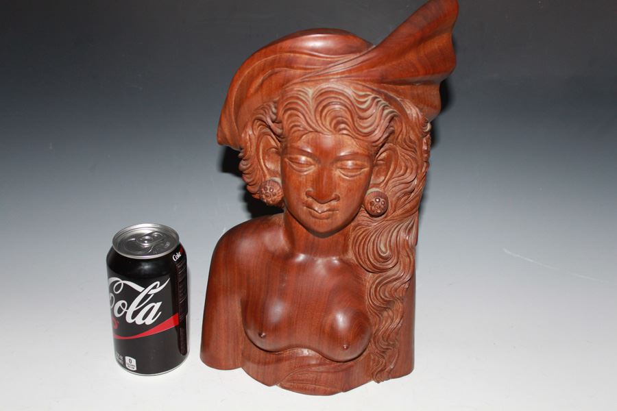 Vintage Klungkung Bali Detailed Teak Wood Carving Of Woman [Photo 5]