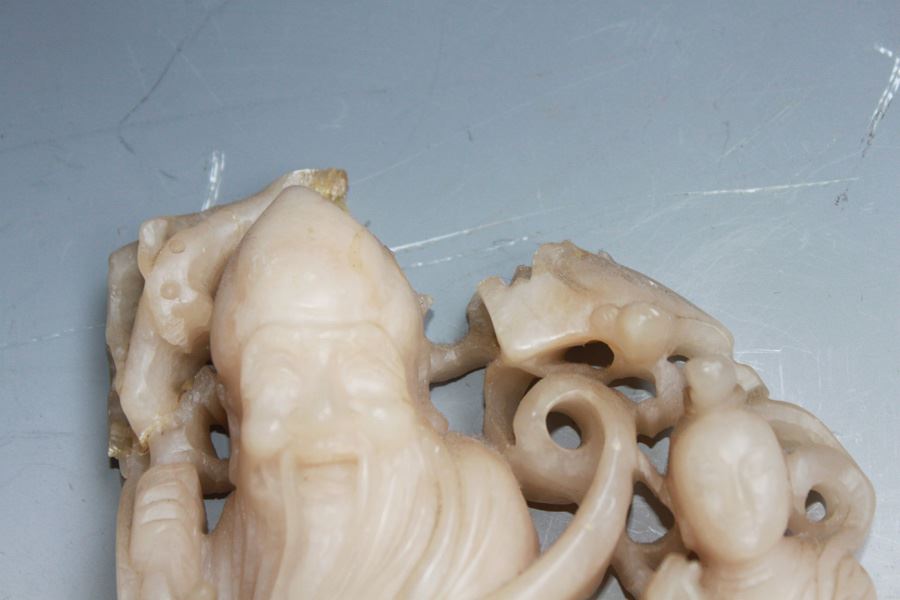 Old Chinese Sho Shan (Soapstone) Carved Figure Of Sho-Lau God Of Longevity And Attendant With Deer Late Ching Dynasty Circa 1900 - Estimate $350 [Photo 8]
