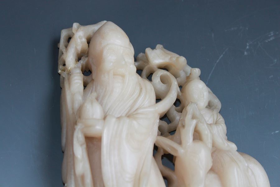 Old Chinese Sho Shan (Soapstone) Carved Figure Of Sho-Lau God Of Longevity And Attendant With Deer Late Ching Dynasty Circa 1900 - Estimate $350 [Photo 6]