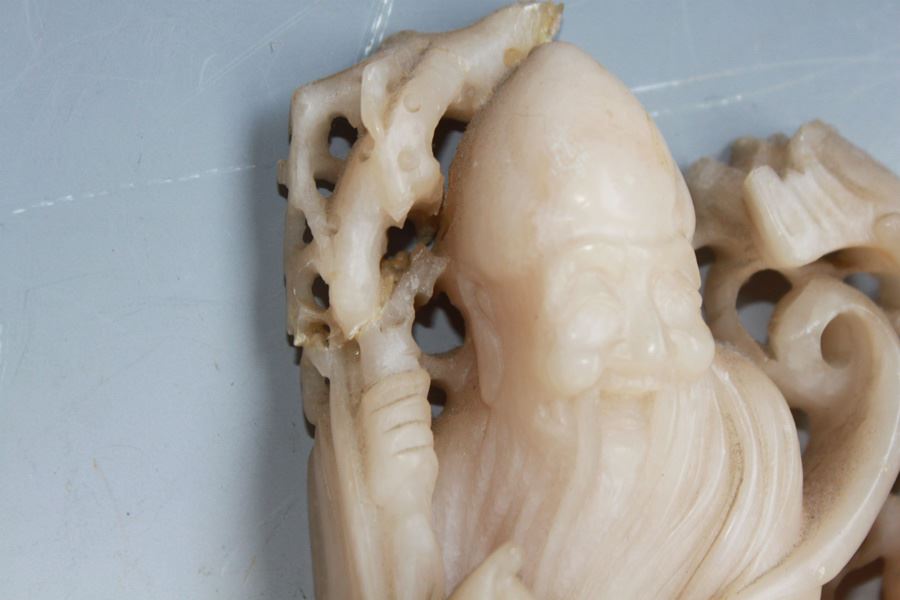 Old Chinese Sho Shan (Soapstone) Carved Figure Of Sho-Lau God Of Longevity And Attendant With Deer Late Ching Dynasty Circa 1900 - Estimate $350 [Photo 3]