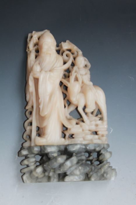 Old Chinese Sho Shan (Soapstone) Carved Figure Of Sho-Lau God Of Longevity And Attendant With Deer Late Ching Dynasty Circa 1900 - Estimate $350 [Photo 4]