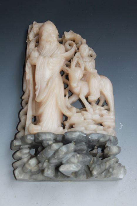 Old Chinese Sho Shan (Soapstone) Carved Figure Of Sho-Lau God Of Longevity And Attendant With Deer Late Ching Dynasty Circa 1900 - Estimate $350 [Photo 5]