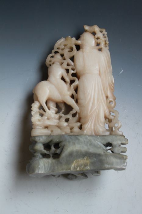 Old Chinese Sho Shan (Soapstone) Carved Figure Of Sho-Lau God Of Longevity And Attendant With Deer Late Ching Dynasty Circa 1900 - Estimate $350 [Photo 2]