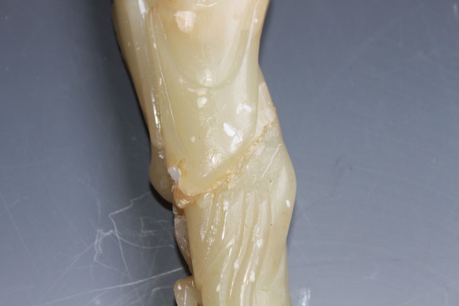 Old Chinese Sho Shan (Soapstone) Carved Figure Of A Standing Kuan Yin Late Ching Dynasty Circa 1900 With Wooden Stand - Estimate $150 [Photo 7]