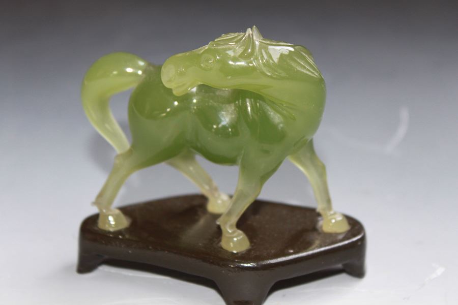 Vintage Finely Carved Jade Horse On Custom Wood Stand [Photo 2]