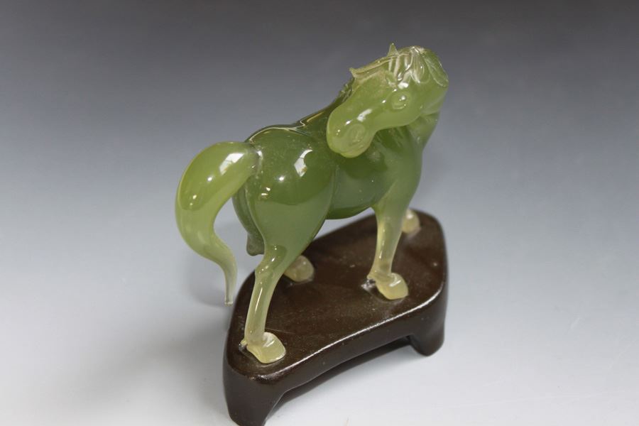 Vintage Finely Carved Jade Horse On Custom Wood Stand [Photo 3]