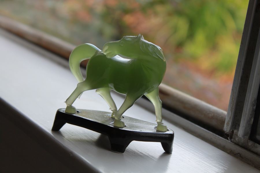 Vintage Finely Carved Jade Horse On Custom Wood Stand [Photo 8]