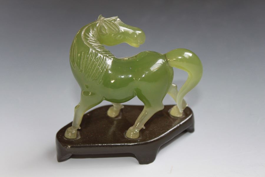 Vintage Finely Carved Jade Horse On Custom Wood Stand [Photo 6]
