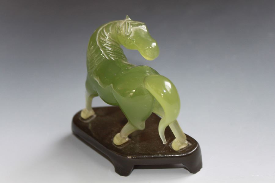 Vintage Finely Carved Jade Horse On Custom Wood Stand [Photo 5]