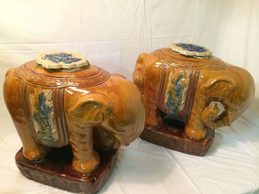 Pair of Large Ceramic Oriental Elephants [Photo 8]
