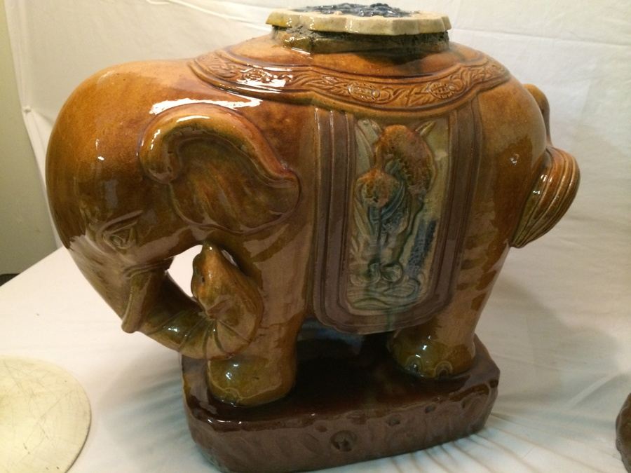 Pair of Large Ceramic Oriental Elephants [Photo 2]
